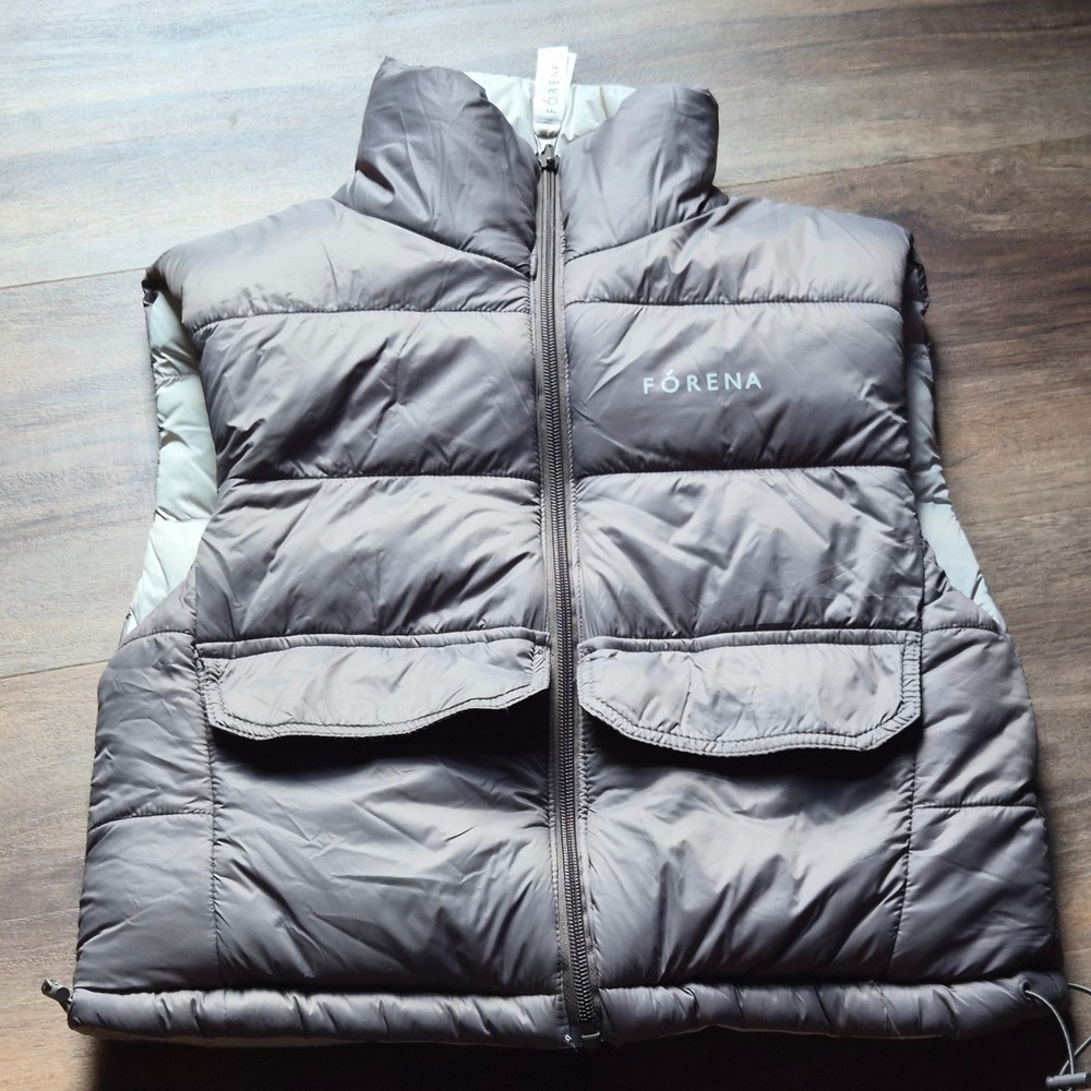 Forena Reversible Puffer Vest Taupe Cream Quilted Sleeveless Jacket Womens S